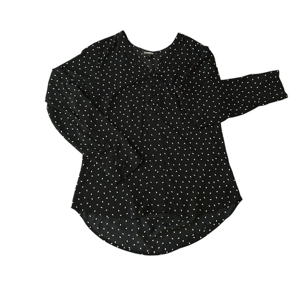 Express Tops - Express Black White Polka Dot V-Neck Button Front High Low Blouse Medium (0469)